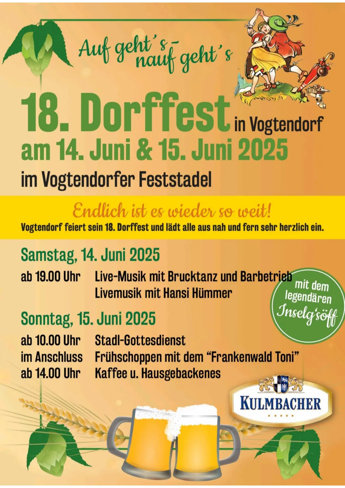 Einladung zum Dorffest mit Gottesdienst am 15. Juni 2025 um 10:00 Uhr in Vogtendorf