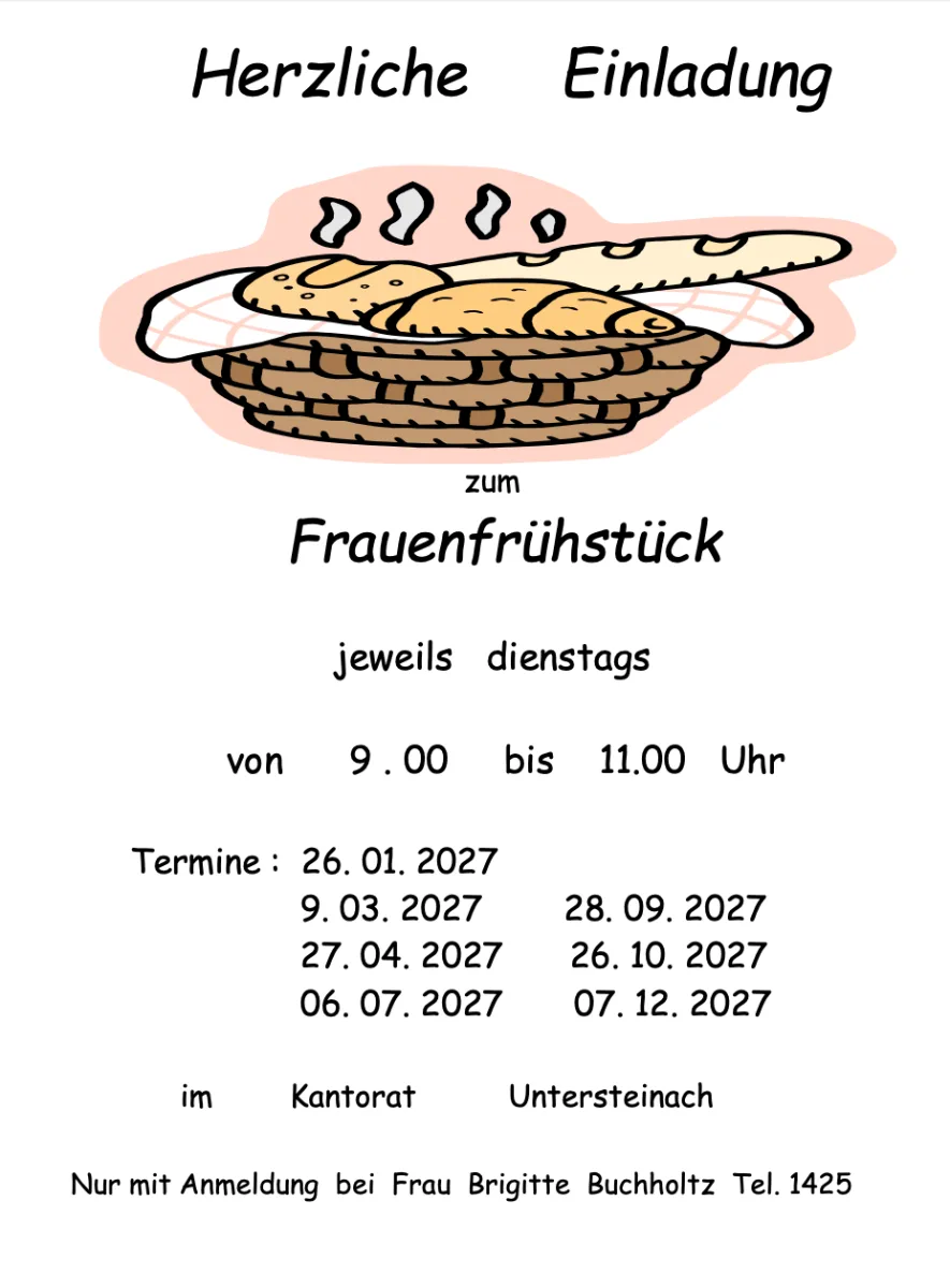 Herzliche Einladung zum Frauenfrühstück 2027 im Kantorat Untersteinach